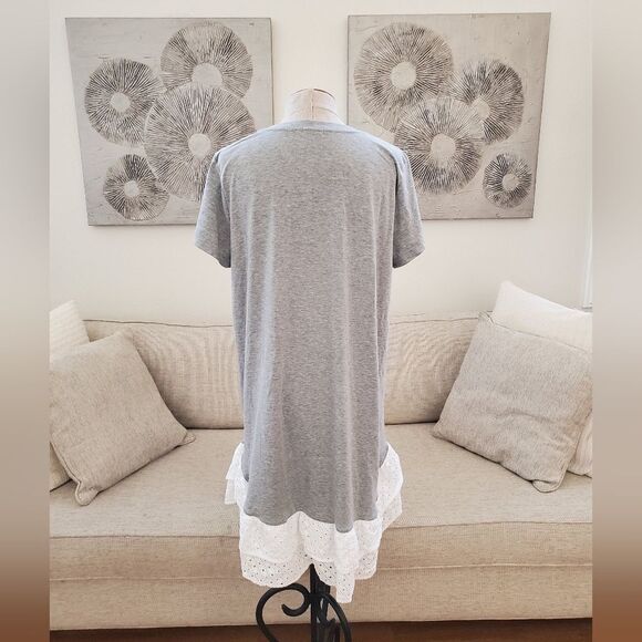 🌹 CHELSEA28 🌹 Eyelet Trim Short Sleeve Shift Dress - [Medium, Grey] - Picture 5 of 9